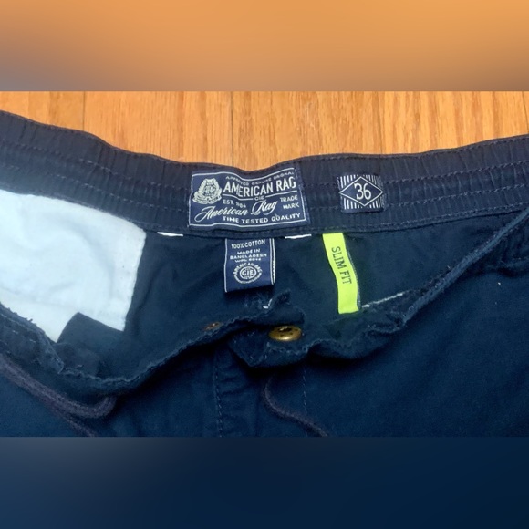 Men’s 36 Slim Fit Navy Blue AMERICAN RAG Snap Closure Zip Fly Drawstring Shorts - Picture 4 of 16